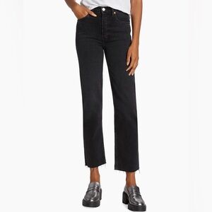 RE/DONE High Rise Skinny Leg Jeans Cropped Raw Hem Size 28 In Black Made In USA